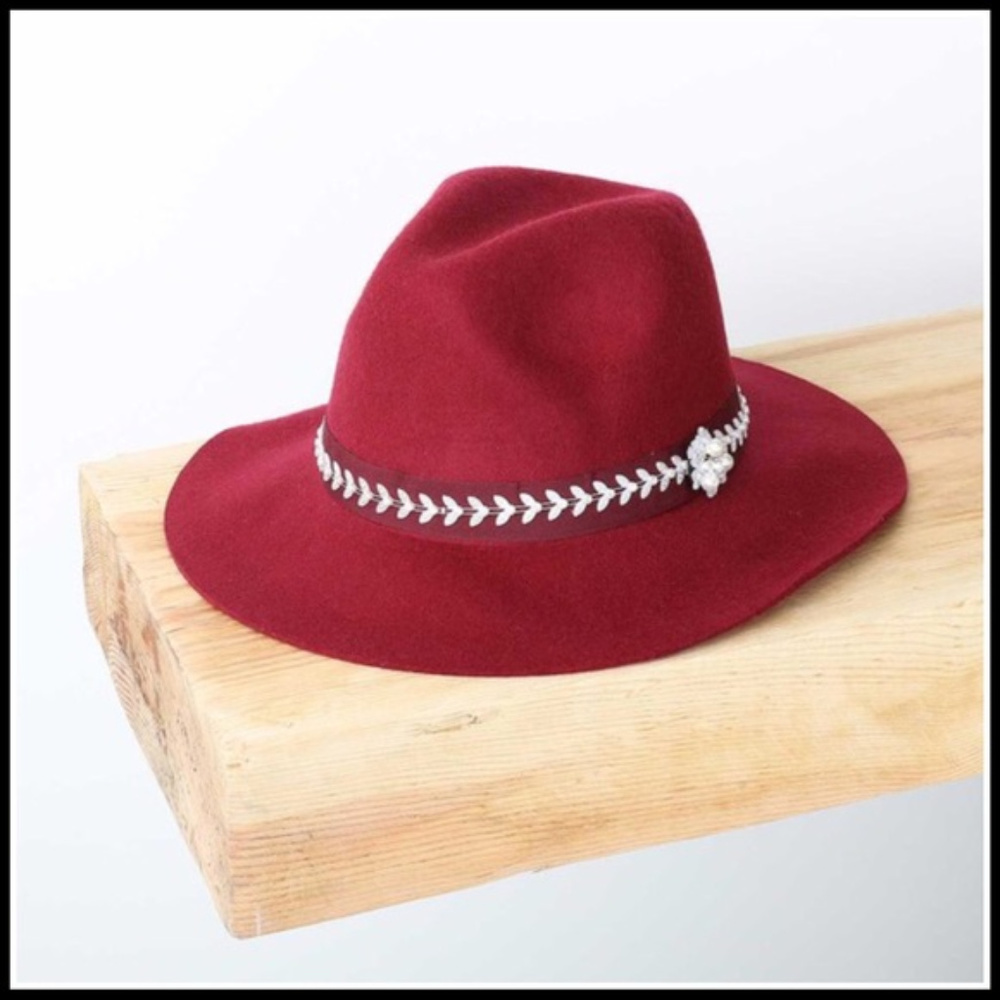 Bohemian Beads Burgundy Panama Hat - Picture 2 of 4